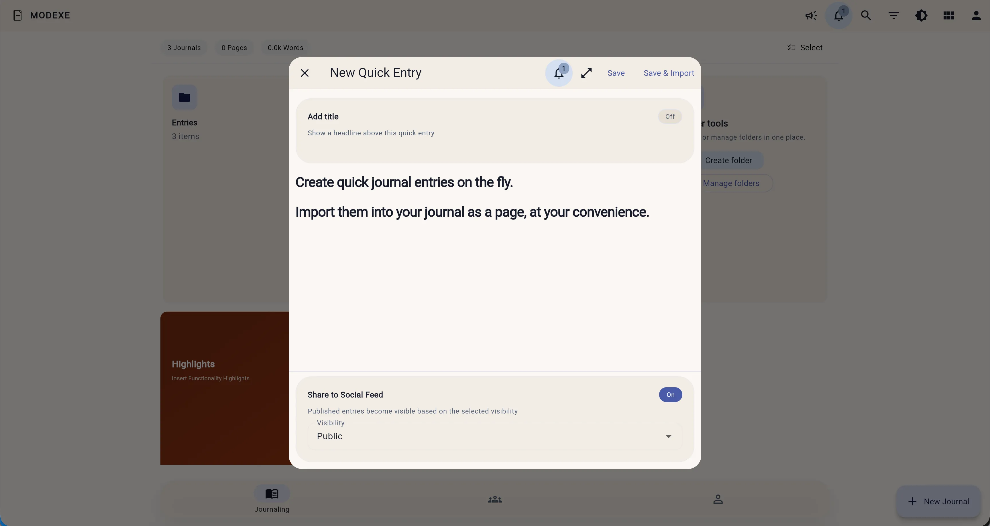 Modexe quick entries preview